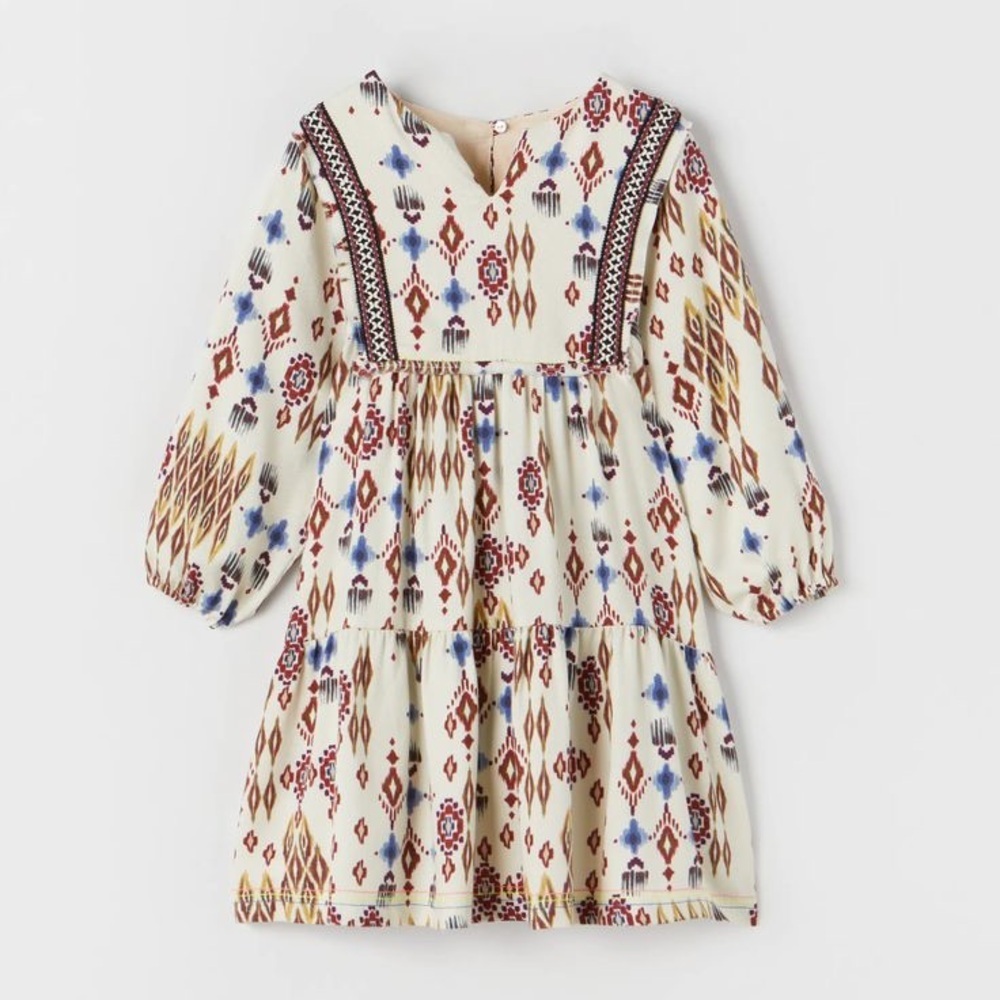 Zara Cream Red Sundress with Bishop Sleeves